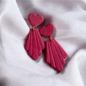 Heart Shape Elegant Burgundy Polymer Clay Earrings
